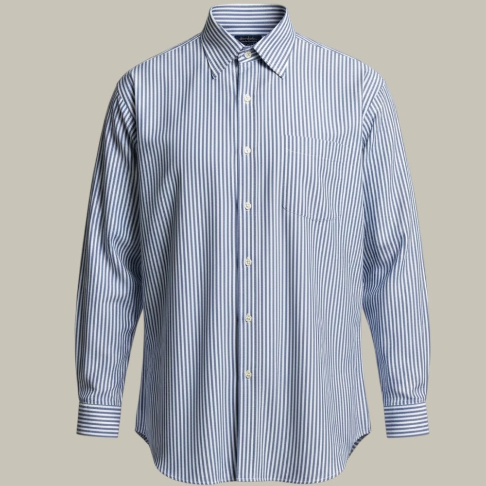 Brooks Brothers Regent Non-Iron Shirt 17.5 35 Blue White Stripe Supima Cotton